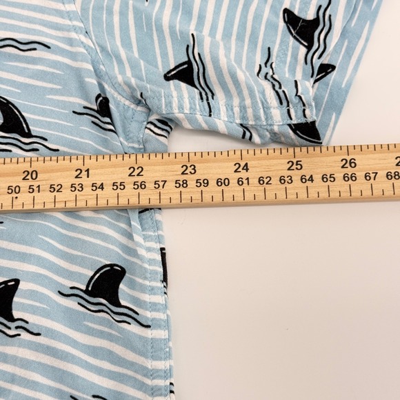 VSTR Premium Mens XL Shark Fin Stripe Button Up Shirt Blue Short Sleeve Viscose - Picture 10 of 12